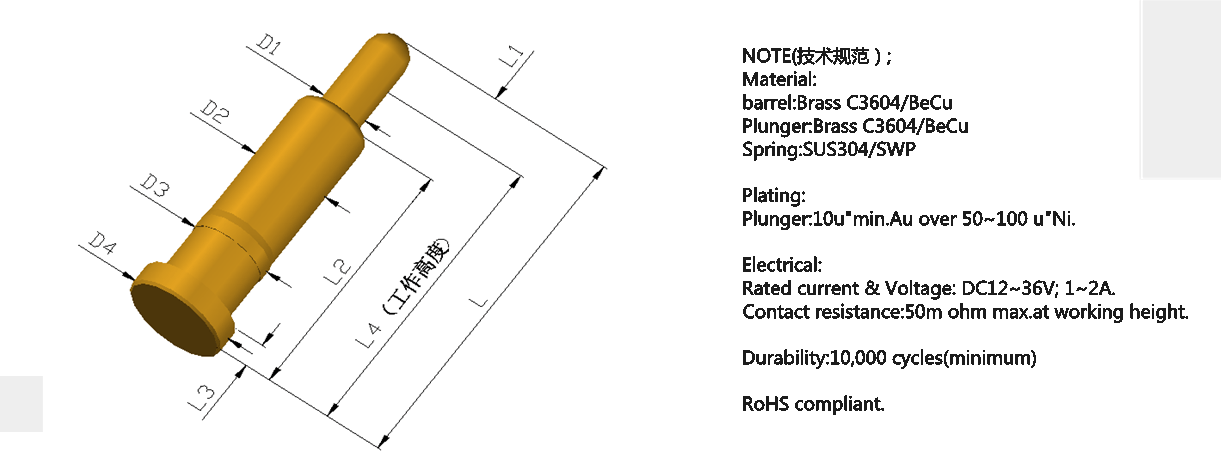 Flat Bottom Pogo Pin Size Chart Illustration